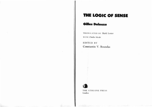 Gilles Deleuze: The logic of sense (1989, Athlone)