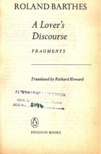 Roland Barthes: A lover's discourse (2010, Hill and Wang)