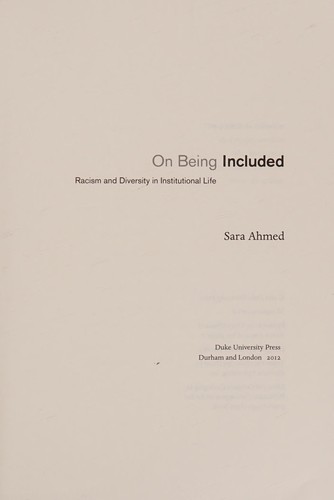 Sara Ahmed: On being included (2012, Duke University Press, Duke University Press Books)