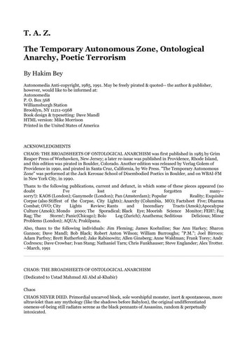 Peter Lamborn Wilson: T.A.Z (EBook, Wiretap)