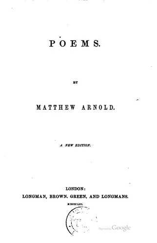 Matthew Arnold: Poems. (1853, Longman, Brown, Green, and Longmans)