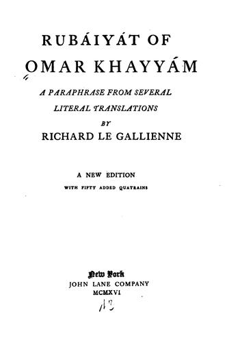 Omar Khayyám: Rubáiyát of Omar Khayyám. (1947, Random House)