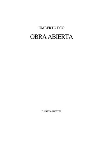 Umberto Eco: Obra abierta (Spanish language, 1992, Planeta-Agostini)