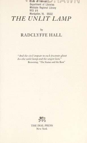 Radclyffe Hall: The unit lamp (1981, Dial Press)