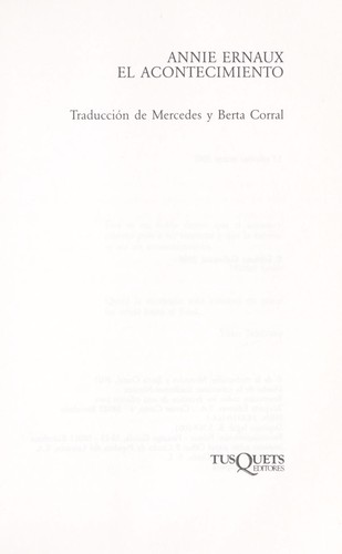 Annie Ernaux: El Acontecimiento (Paperback, Spanish language, 2002, Tusquets)