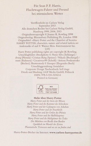 J. K. Rowling: Harry Potter 02 (German language, 2013, Carlsen Verlag GmbH)