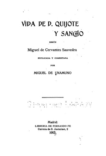 Miguel de Unamuno: Vida de d. Quijote y Sancho (Spanish language, 1905, F. Fe)