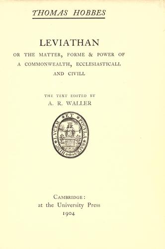 Thomas Hobbes: Leviathan (1904, University Press)