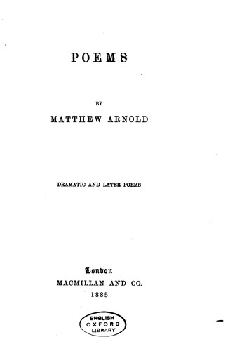 Matthew Arnold: Poems (1885, Macmillan & co.)