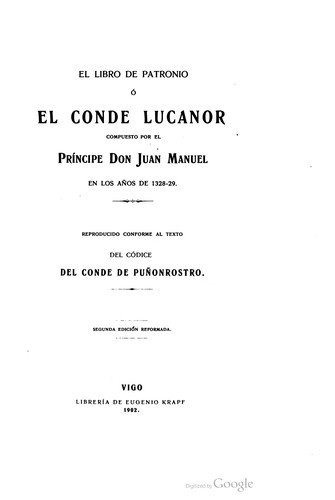 Don Juan Manuel: El libro de Patronio ó El conde Lucanor (Spanish language, 1902, Krapf)