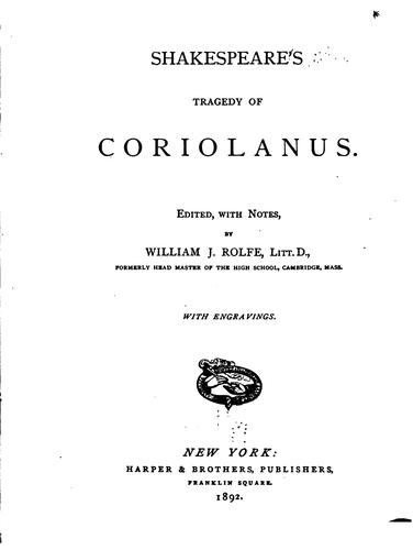 William Shakespeare: Shakespeare's tragedy of Coriolanus. (1885, Harper & brothers)