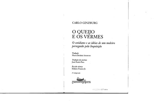 Carlo Ginzburg: O queijo e os vermes (Portuguese language, 2008, Companhia das Letras)