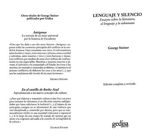 George Steiner: Lenguaje y Silencio (Spanish language, 2004, Gedisa Editorial)