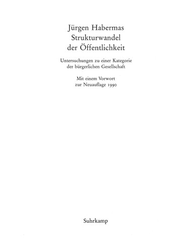 Jürgen Habermas: Strukturwandel Der Offentlichkeit (Paperback, German language, 1999, Suhrkamp Verlag)