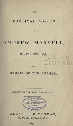 Andrew Marvell: The poetical works of Andrew Marvell (1870, A. Murray)