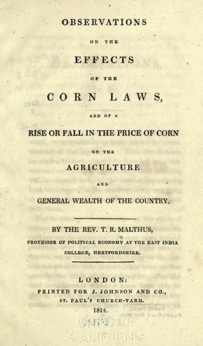 Thomas Robert Malthus: Observations on the effects of the corn laws (EBook, 1814, Printed for J. Johnson)