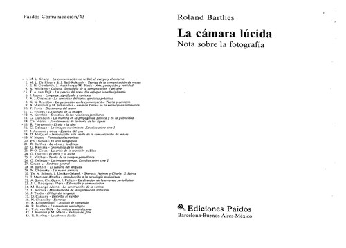 Roland Barthes: La Camara Lucida (Paperback, Spanish language, 1990, Ediciones Paidos Iberica)