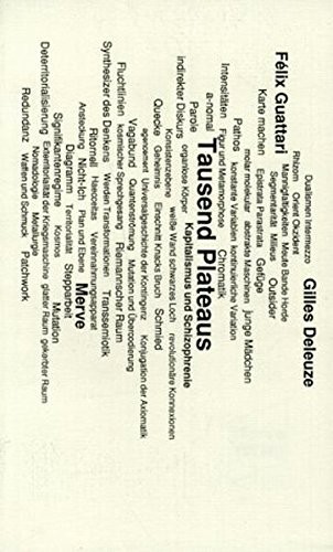 Gilles Deleuze, Felix Guattari: Tausend Plateaus. Kapitalismus und Schizophrenie (Paperback, 1992, Merve Verlag Gmbh)